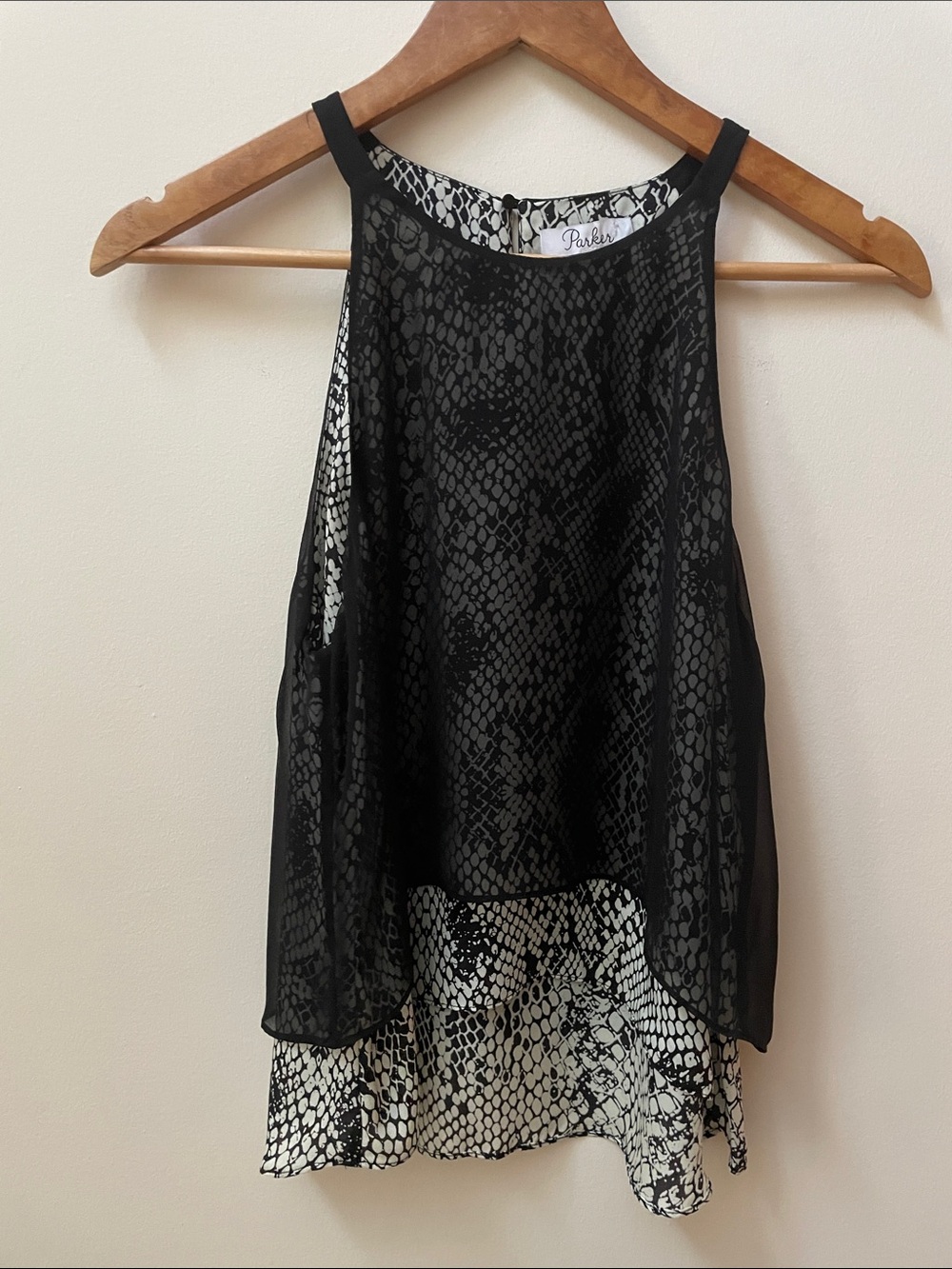 Parker 100% Silk Black and White Snake-Print Layered Camisole